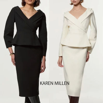 KAREN MILLEN 日本未入荷 リネン プリント ベルト ミディドレス KAREN MILLEN】ギピュールトリム プリント ミディドレス (Karen