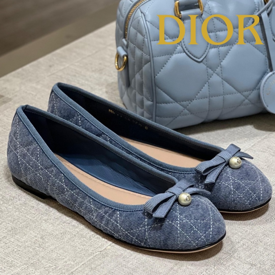 【海外限定】Dior バレエ フラットシューズ デニム Blue Cannage