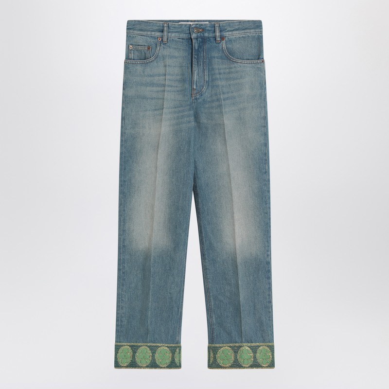 ボトムスその他 Valentino Faded blue jeans with jacquard background