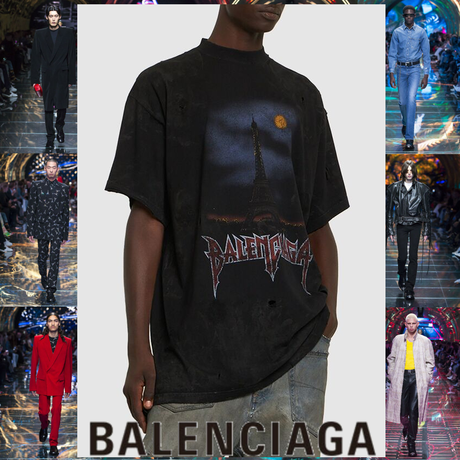 BALENCIAGA PARIS MOON DOUBLE FRONT Tシャツ ブラック