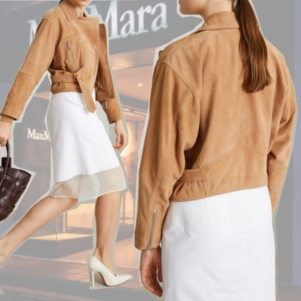 DT MaxMara ★ レザー バイカー ジャケット PHLANX ベージュ