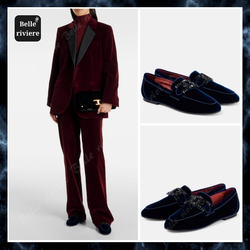 24AW new/TOD'S ケイト装飾ベルベットローファー Loafer Navy