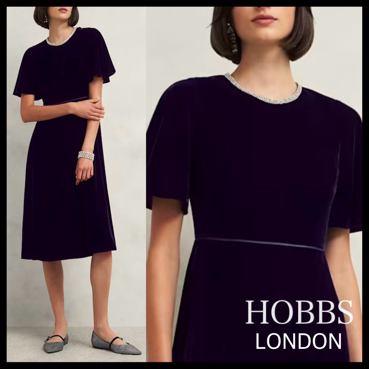 日本未入荷【HOBBS LONDON】Catalinaベルベットビジュードレス