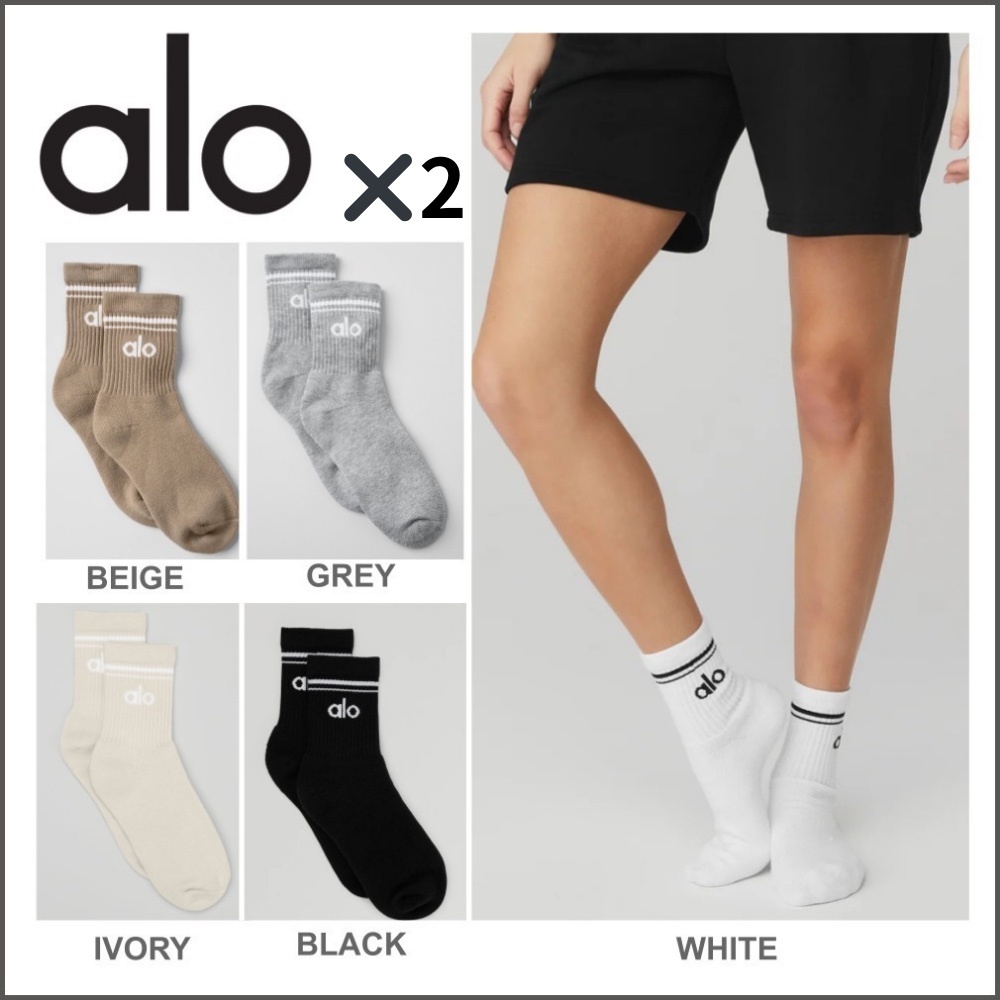関税送料込【ALO Yoga】ソックス２足セット ロゴ WH/GY/BG/BK/IV
