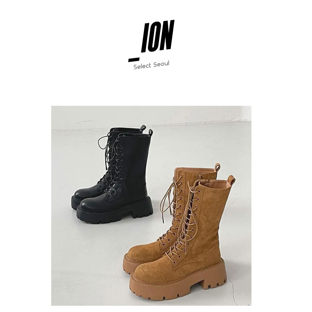 【IONSEOUL】6cm Lucky Platform Sole Lace-Up Boots 5FM0037