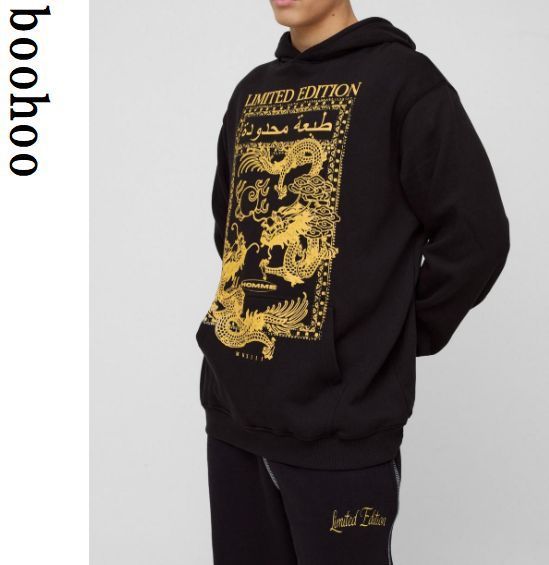 boohoo MAN★長袖 オーバーサイズ プルオーバー パーカー★龍★