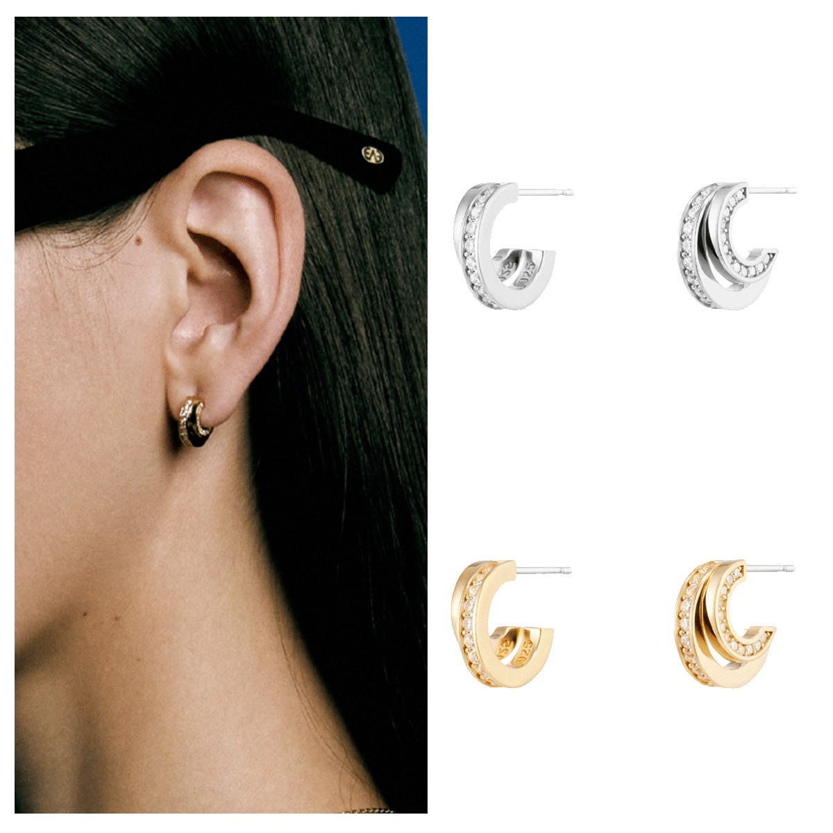 ピアス Numbering Double Line Pave Hoop Earrings #3126 5BNY045