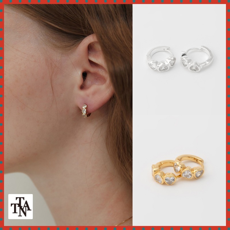 イヤリング TATIANA Silver 925 Triple Heart Hoop Earrings EC3070