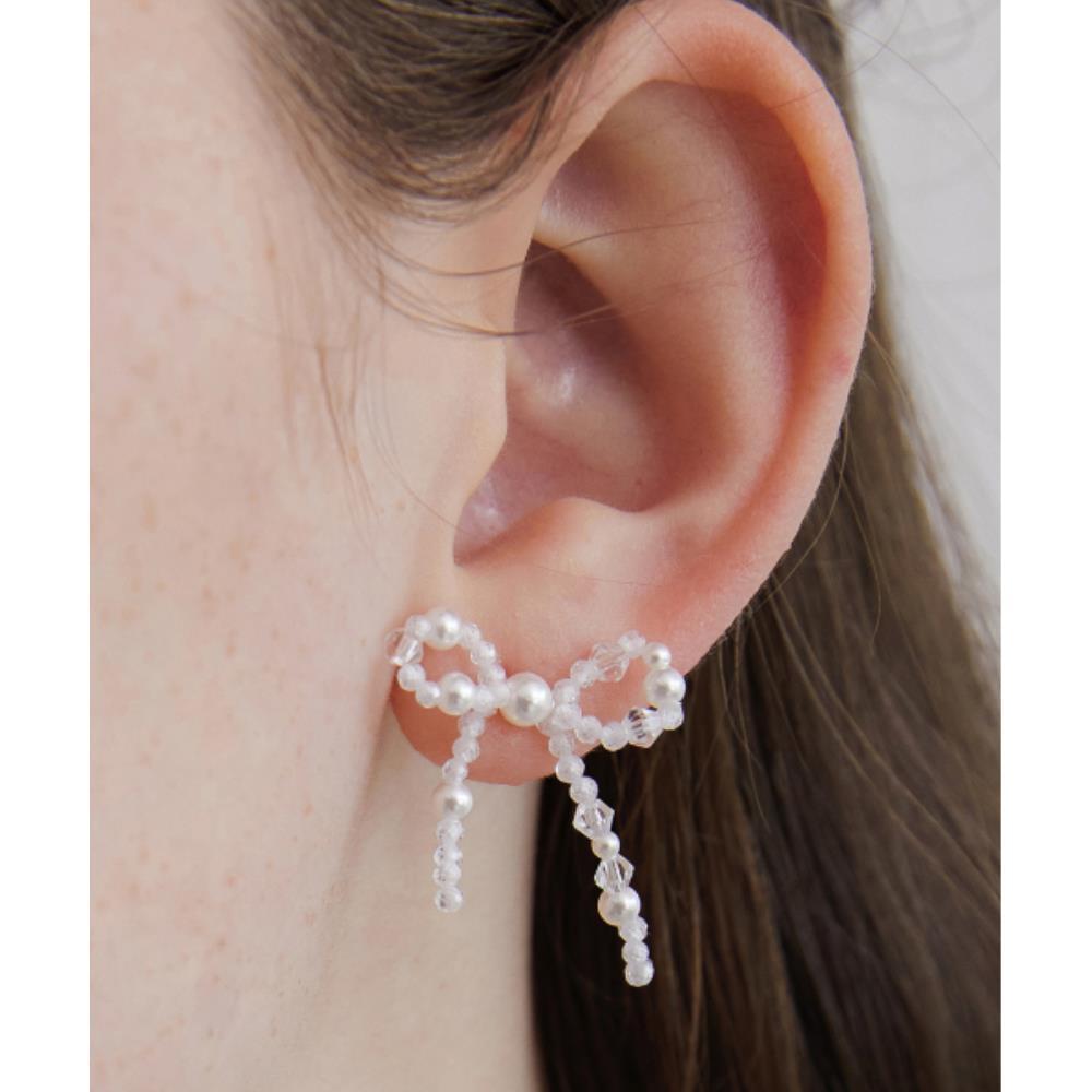 イヤリング TATIANA Silver 925 Pearl Mix Chandelier Ribbon Earrings EC31