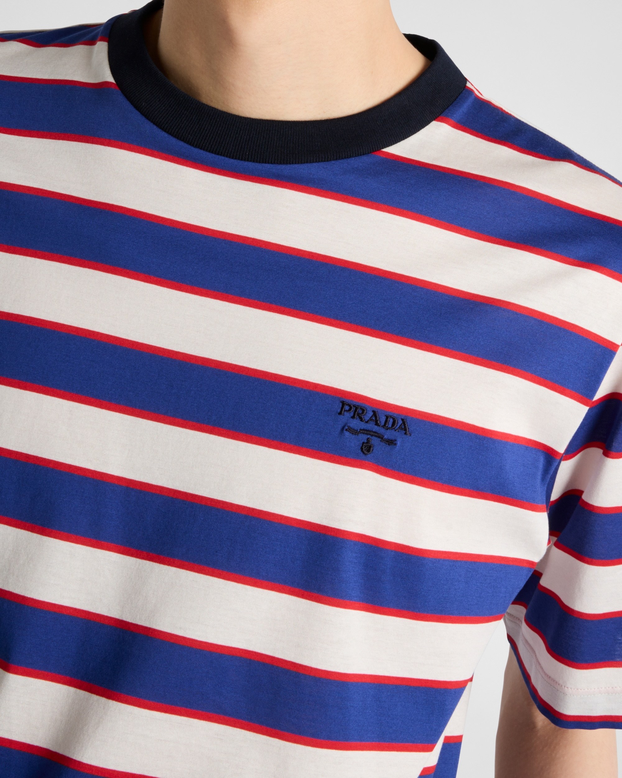 PRADA ボーダーTシャツ ワンポイントロゴ コットン 新作*PRADA*トライアングルロゴ付 コットンボーダーTシャツ