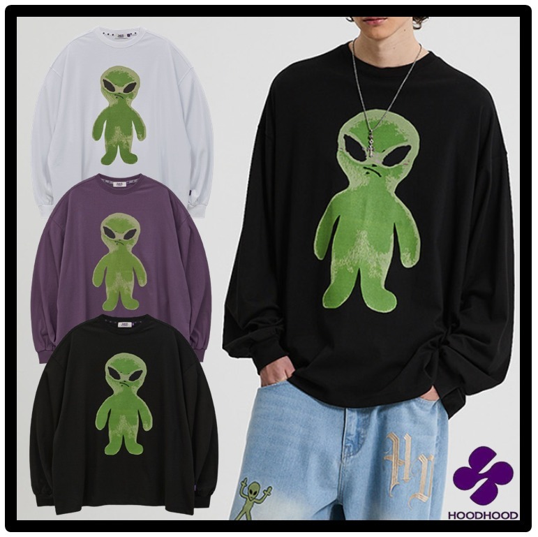 ★関税込★HOODHOOD★Alien Graphic Overfit Long Sleeve Tshirt
