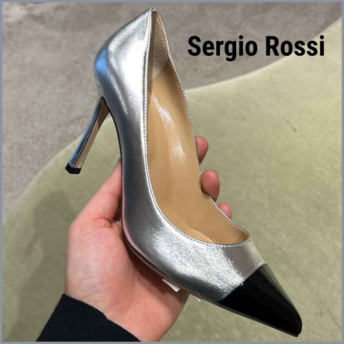 【Sergio Rossi】 トゥ ブラック バイカラー シルバー パンプス