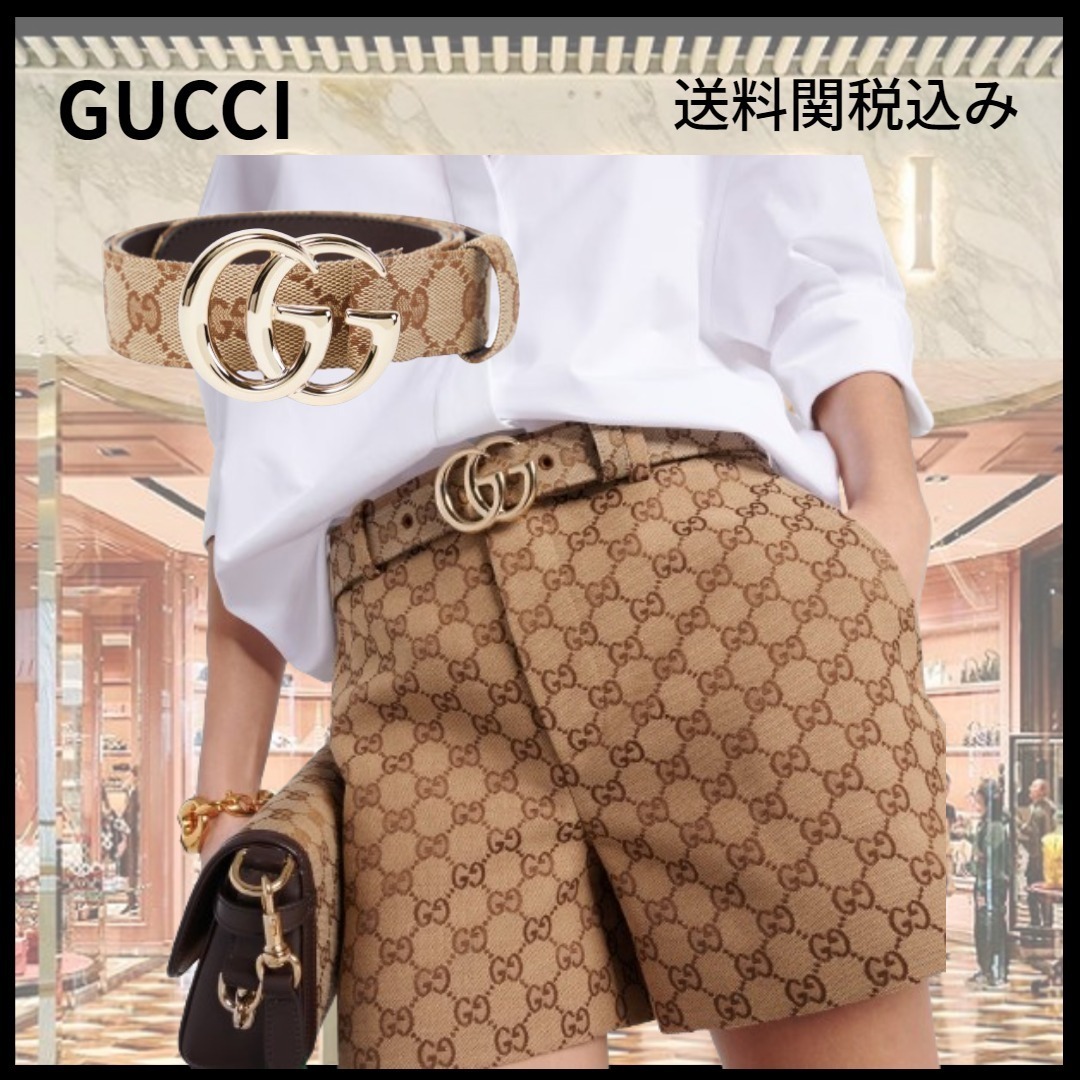送料関税込み★GUCCI★GGマーモントレザートリミングベルト