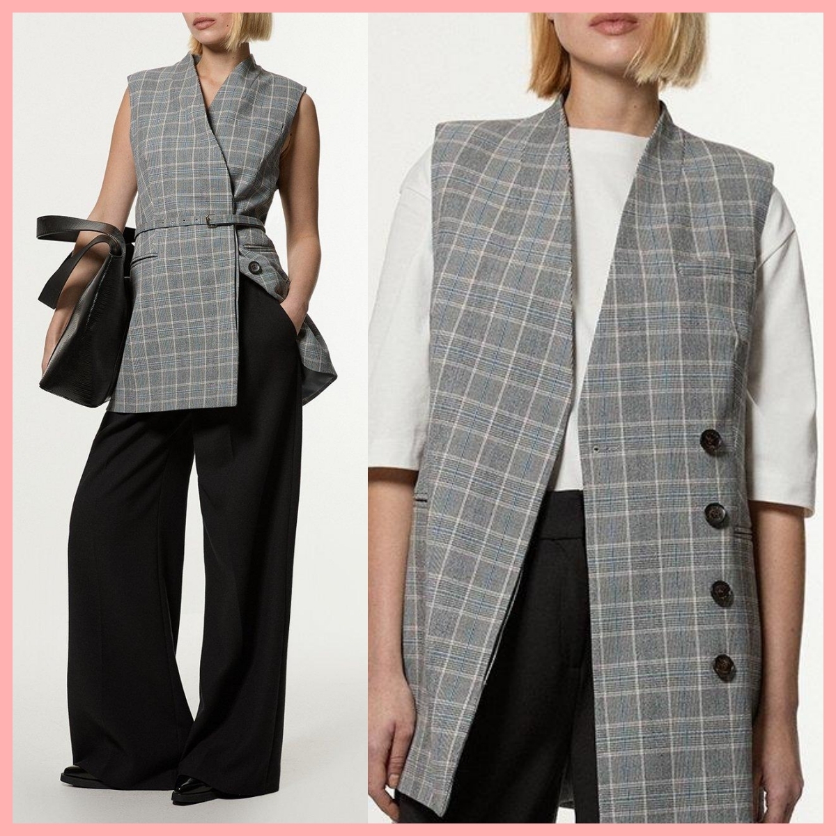 日本未入荷★Karen Millen ノーカラーチェックベスト/ジレ
