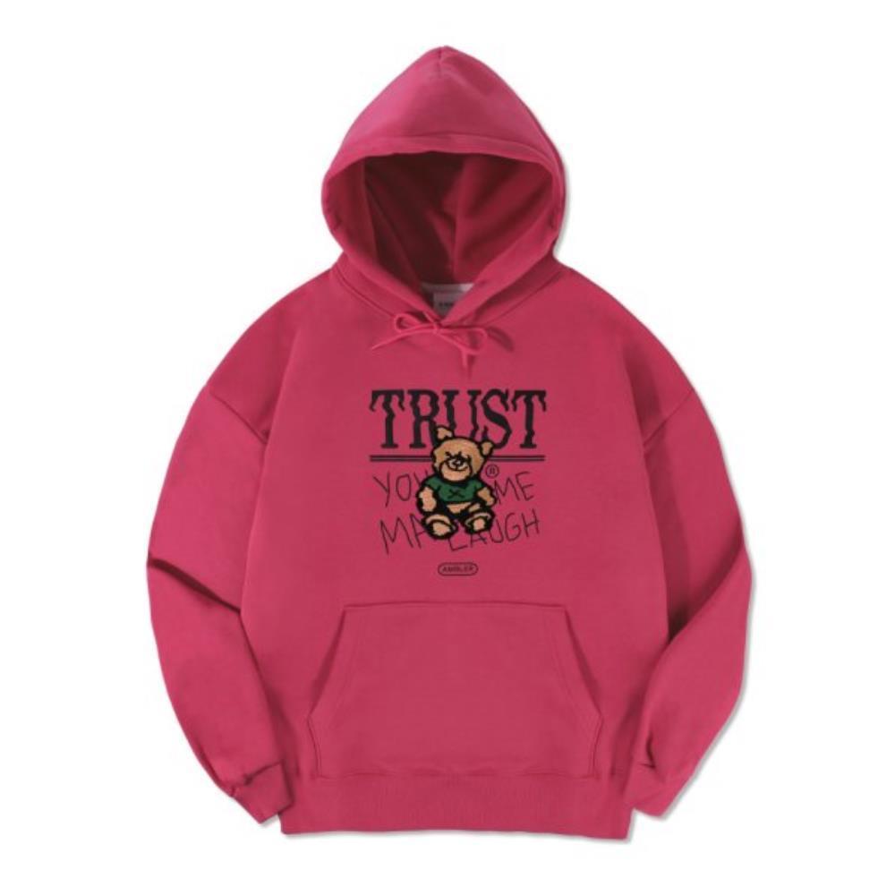 Tシャツ・カットソー +AMBLER+ Trust Bear Overfit Brushed Hooded Sweatshirt Pink A