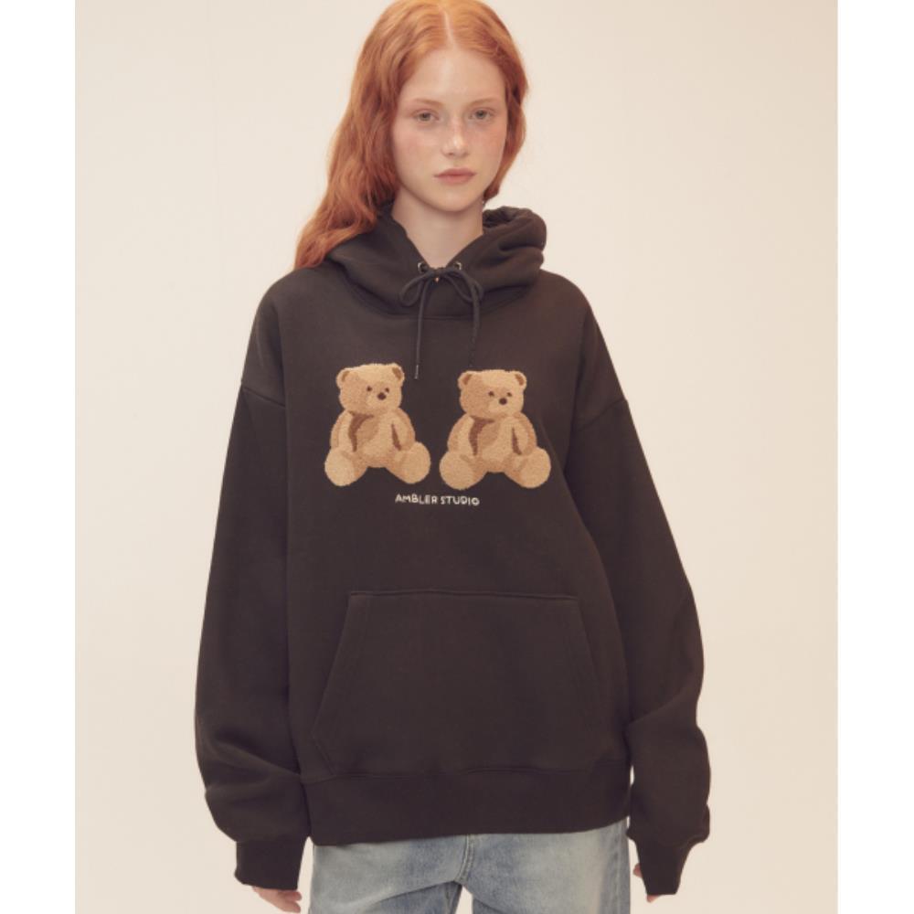 Tシャツ・カットソー +AMBLER+ Big twin bear unisex hooded sweatshirt black AHP110
