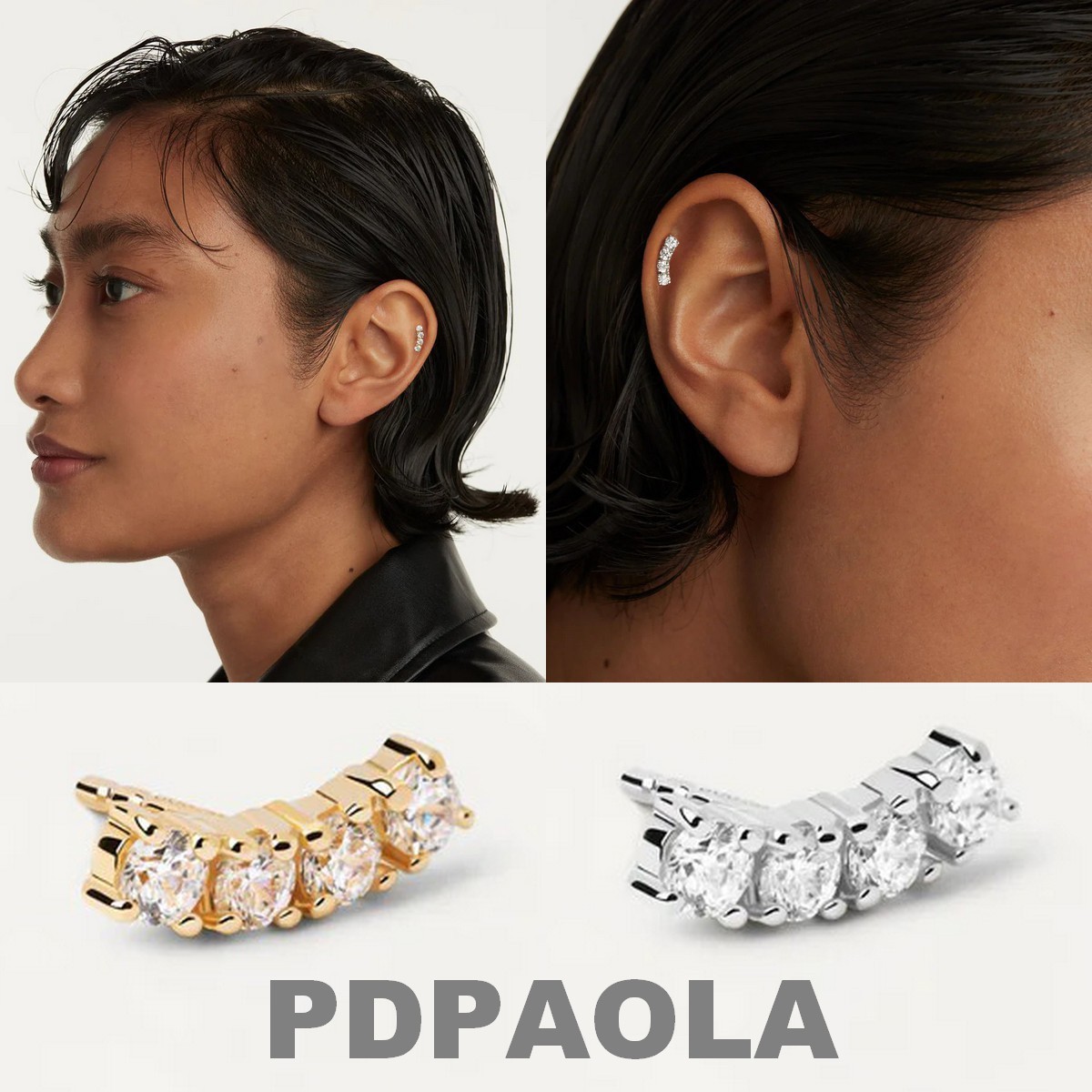 【New!】PDPAOLA◆ラインストーン カーブドBARピアス単品◆全2色