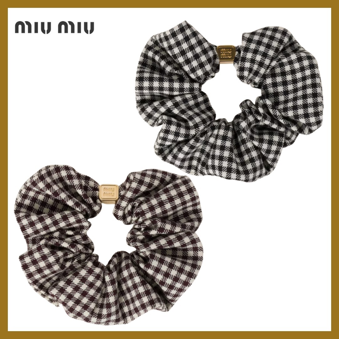 可愛く飾る *MIUMIU* ギンガム ウール シュシュ*柔らかな手触り