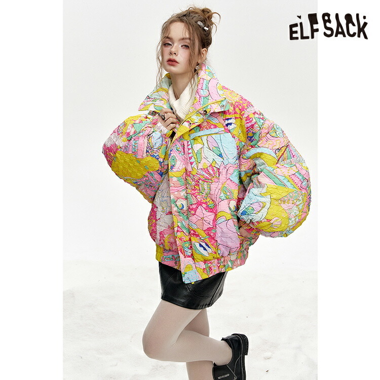 ELFSACK ダウンジャケット ダウン90% 派手 厚手 ショート丈