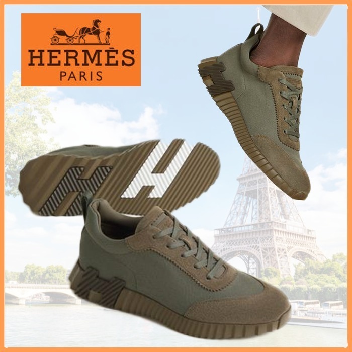 【新色メンズ *HERMES*】 Bouncing スニーカー ダークカーキ