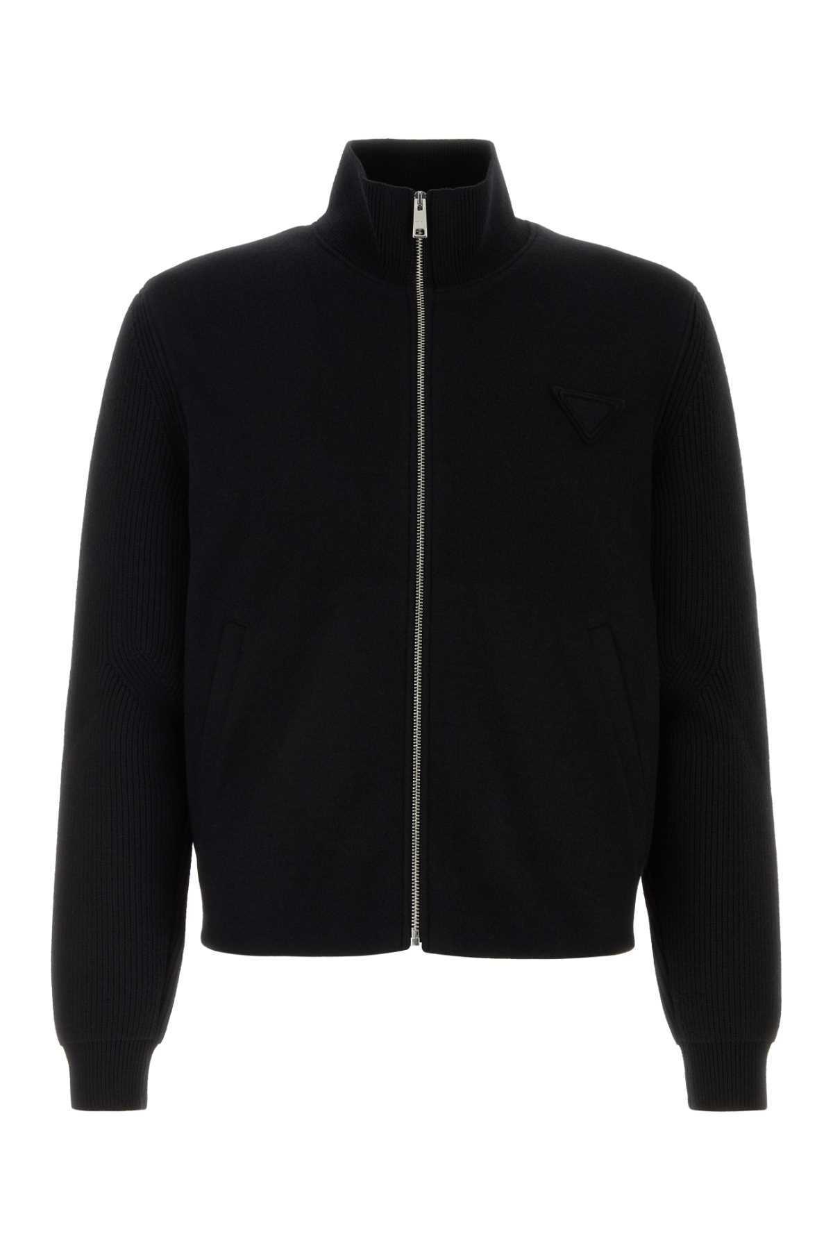 【送料&関税込】Prada Black Stretch Wool Blend Cardigan