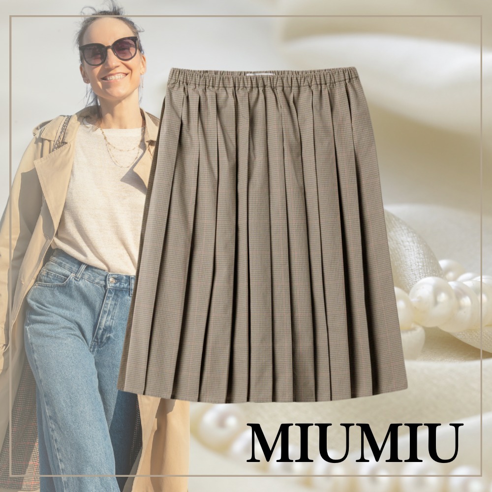【モダンなデザイン】MIUMIU テックチェックプリーツスカート