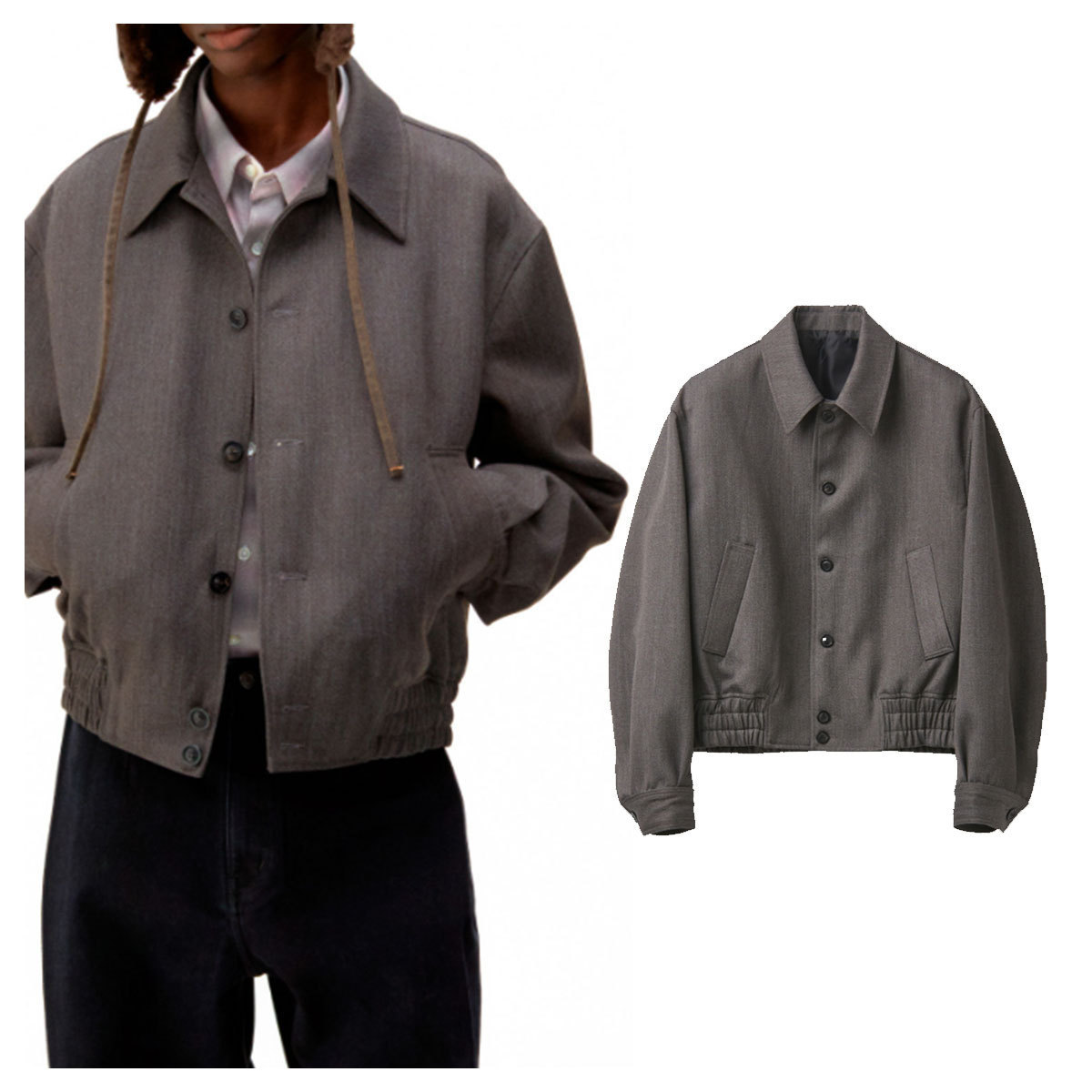 ジャケットその他 COOR Melange Wool Button Bomber Jacket 5FT0082