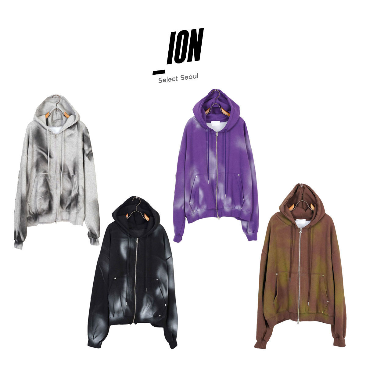 【IONSEOUL】Perrony Two Way Printed Hooded Zip-Up 5FM0102