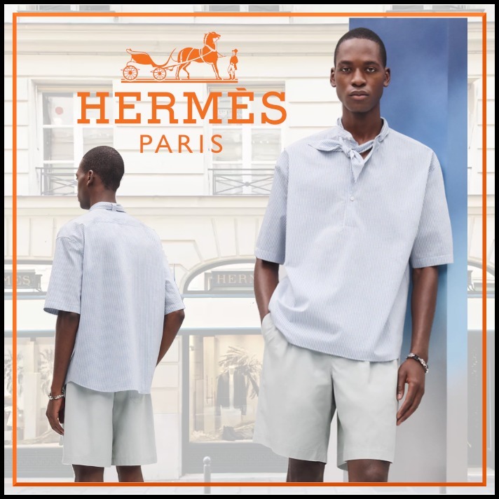 スカーフ風デザインが素敵HermesDoubles rayures sertiesシャツ