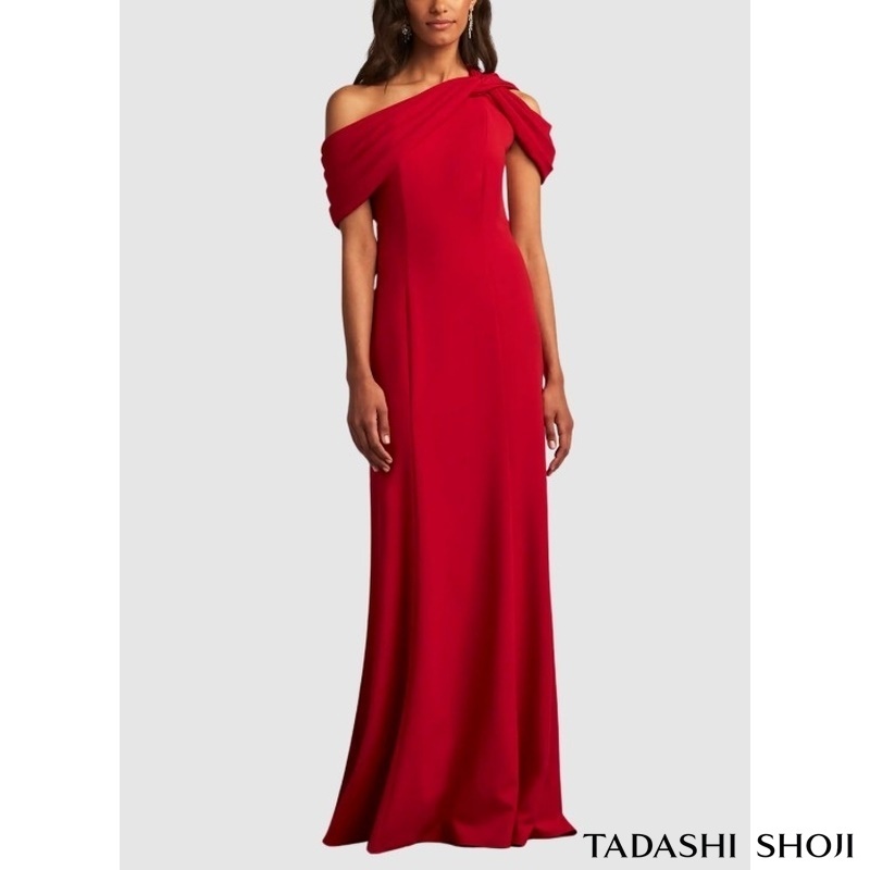 TADASHISHOJIアシンメトリーネック ワンショルダー ロングドレス