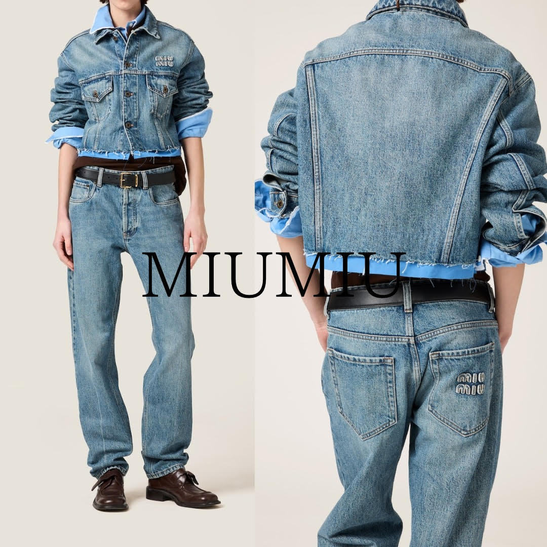 【MiuMiu】5ポケットデニムジーンズ MIUMIU 5 ポケット デニム ジーンズ ロゴ刺繍 パンツ メタル