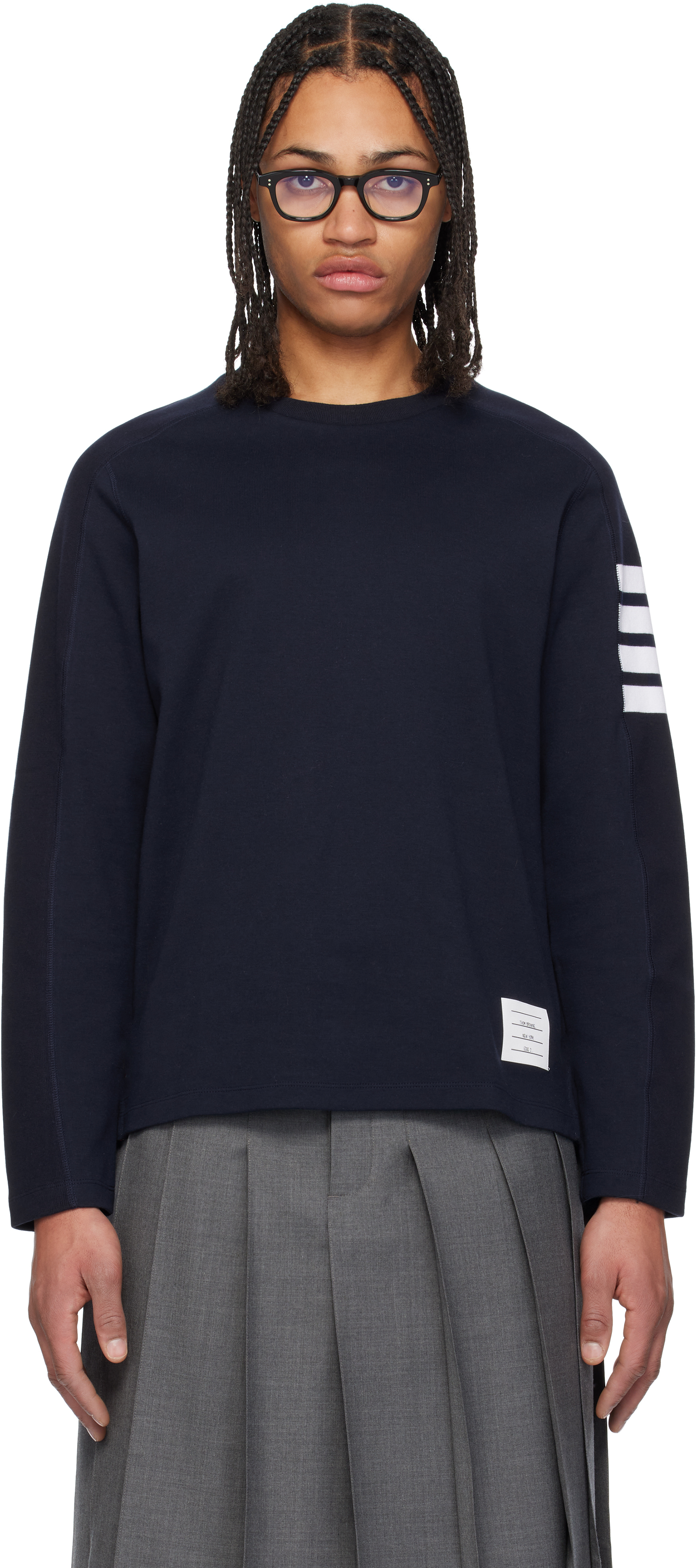 【関税込み】Thom Browne ネイビー Milano Cotton 4-Bar Tシャツ