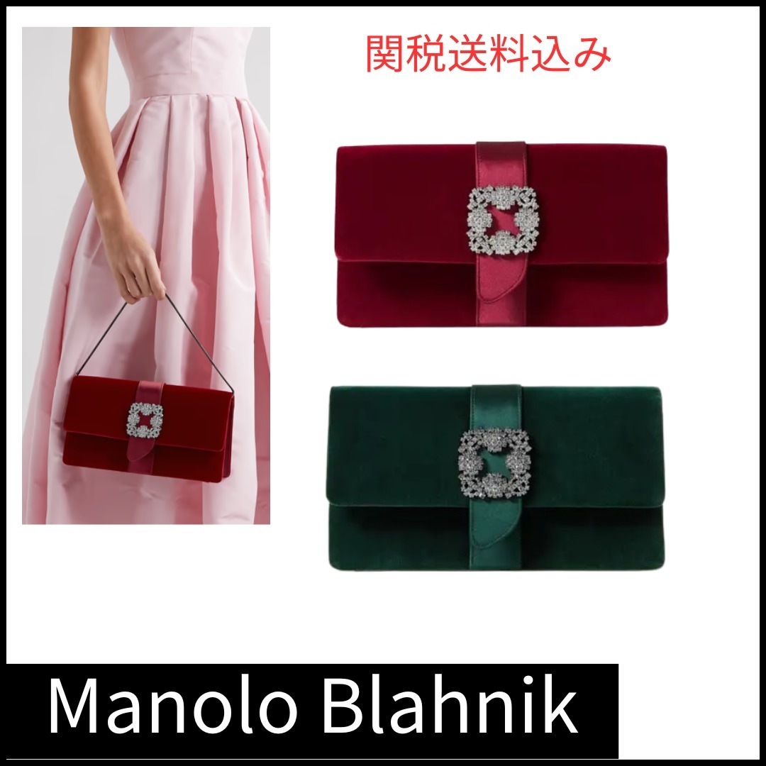 【Manolo Blahnik】Capri ベルベット クラッチ サテントリム