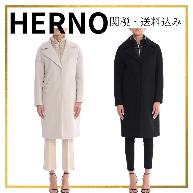関税・送料込み【HERNO】ナイロン裏地付きウールコート
