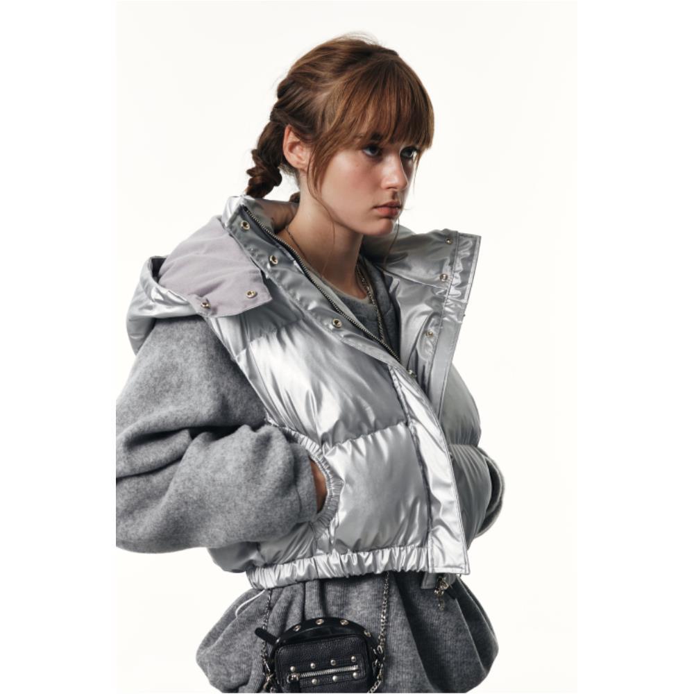 ダウンジャケット・コート +DEINET+ GLOSSY PADDING VEST IN SILVER KDCKD4WB211