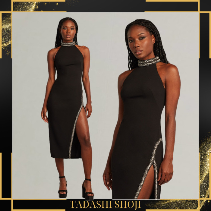 TADASHI SHOJI*魅惑的なボディライン*スリット*ミディ丈ドレス