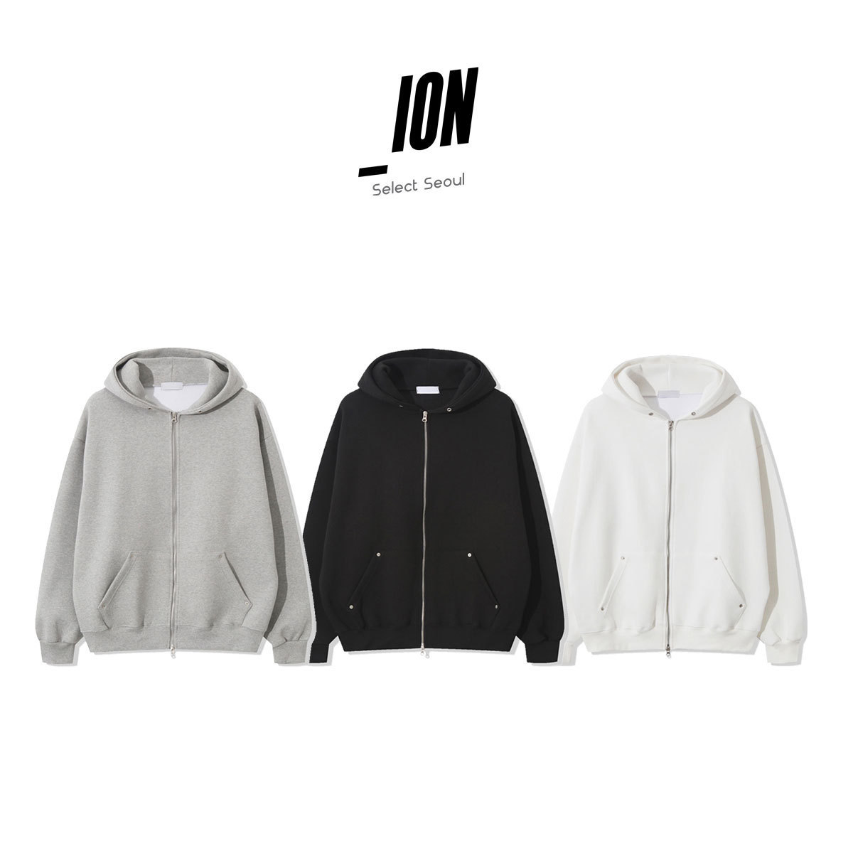 【IONSEOUL】Menlo Rivet Printing Brushed Hood Zip-Up 5FM0137
