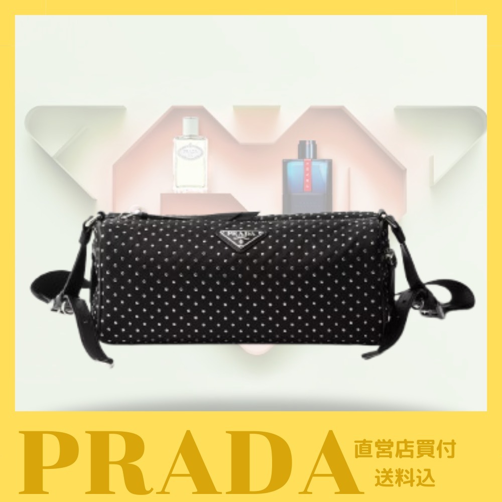 【大注目】PRADA◆リナイロン スタッズ付き ミニバッグ ロゴ 新作☆【PRADA】スタッズ付き リナイロン バッグ(黒)