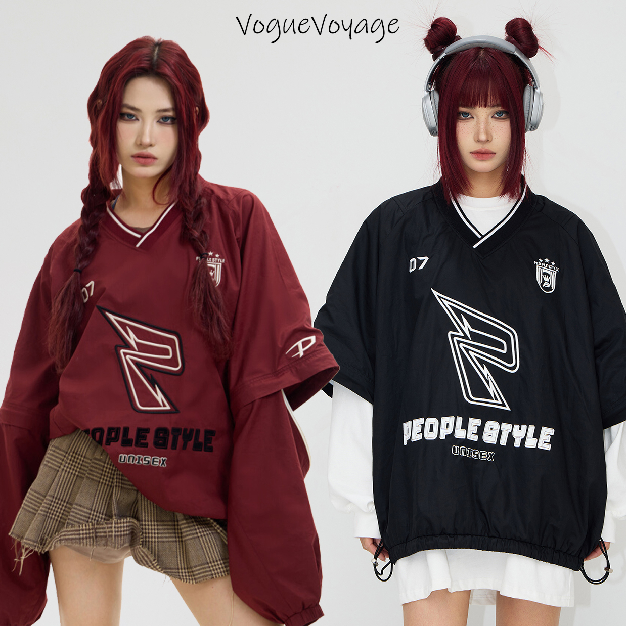 PEOPLESTYLE 長袖 トップス ロゴ スウェット Ｖネック 男女兼用