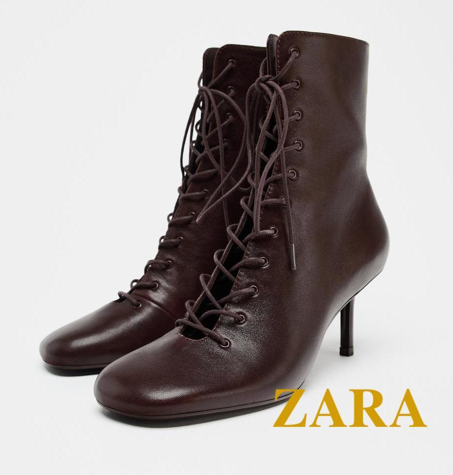 ☆ドイツ発*ZARA*新作*本革レースアップヒールアンクルブーツ☆