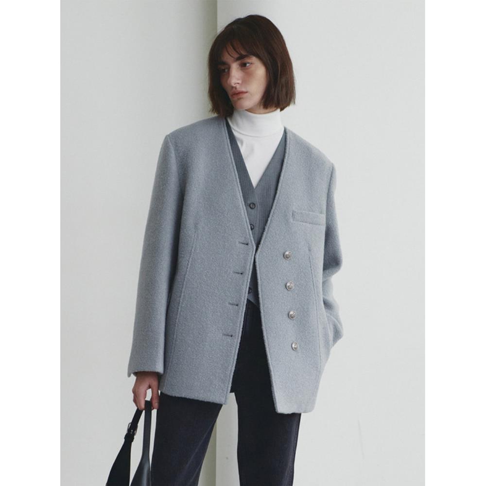 ★LOEUVRE★ Collarless Boucle Jacket SW4XJ47421
