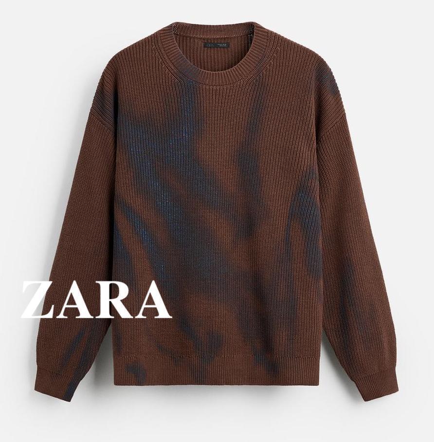 ★ドイツ発*ZARA*新作*SPRAYプリントニットTシャツ/EN★ スプレープリントニットTシャツ - ブラウン | ZARA Japan / 日本