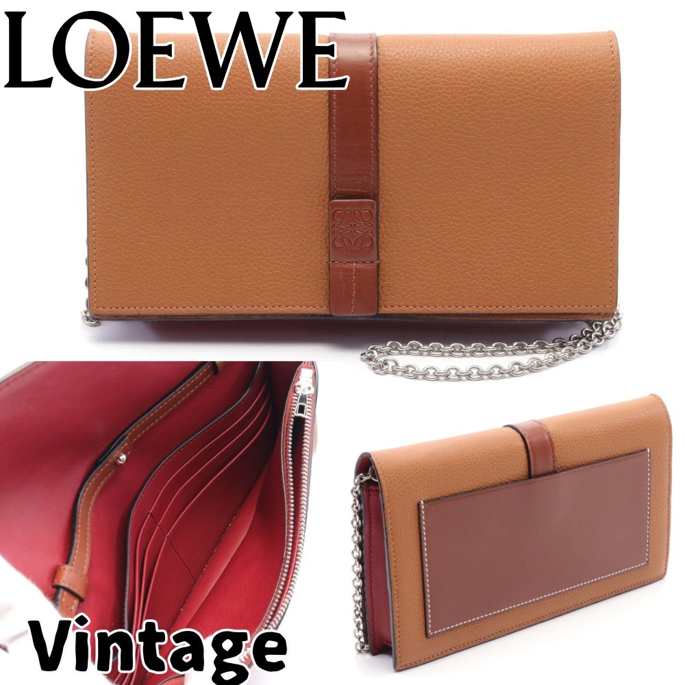 【ヴィンテージ】Rank:A☆LOEWE BROWN チェーン 長財布