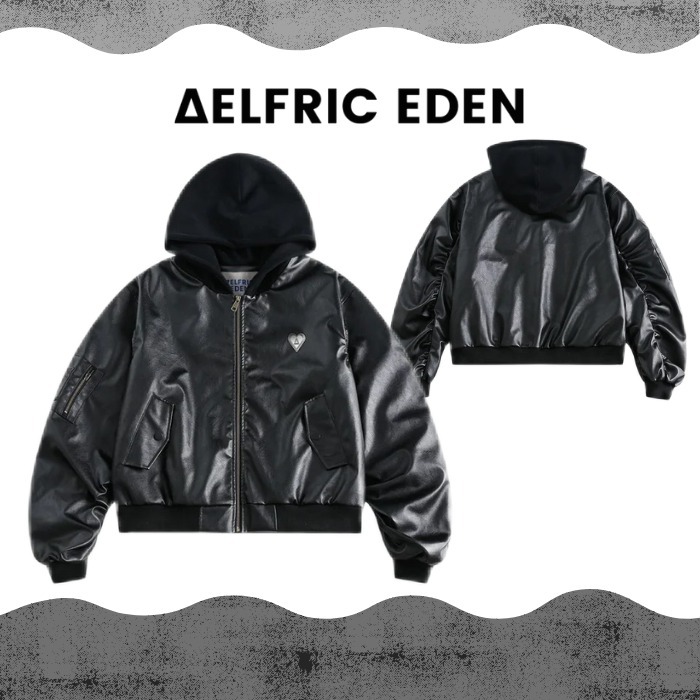 【Aelfric Eden】ソリッド FAUXレザー ボンバージャケット Aelfric Eden】ソリッド FAUXレザー ボンバージャケット