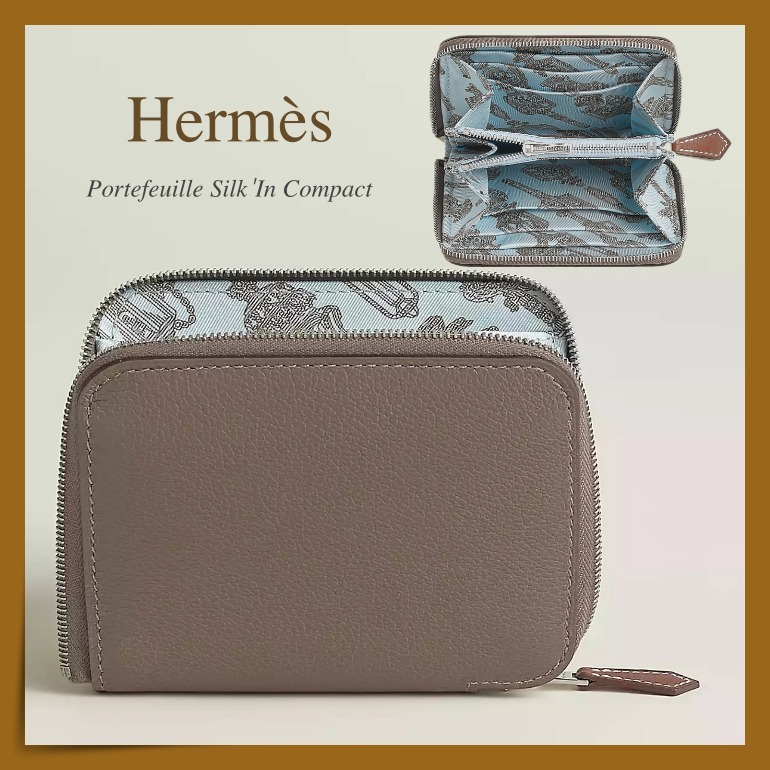 【HERMES】内側のシルク柄が印象的☆上質 Silk'In Compact 財布