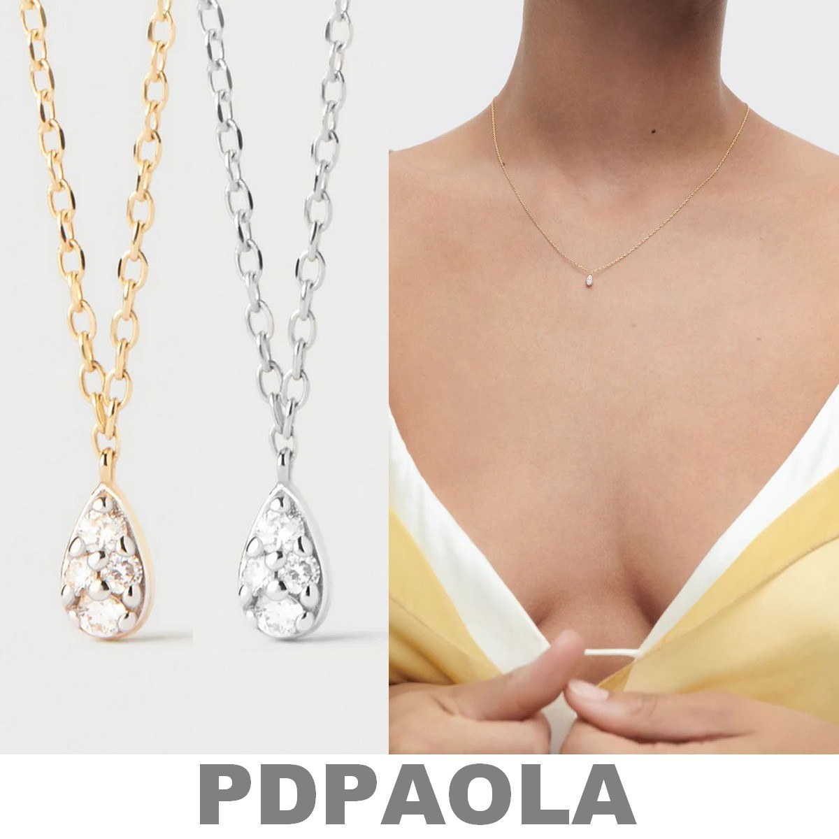 【New】PDPAOLA◆ゴールドxダイヤDROPチャームネックレス◆全2色
