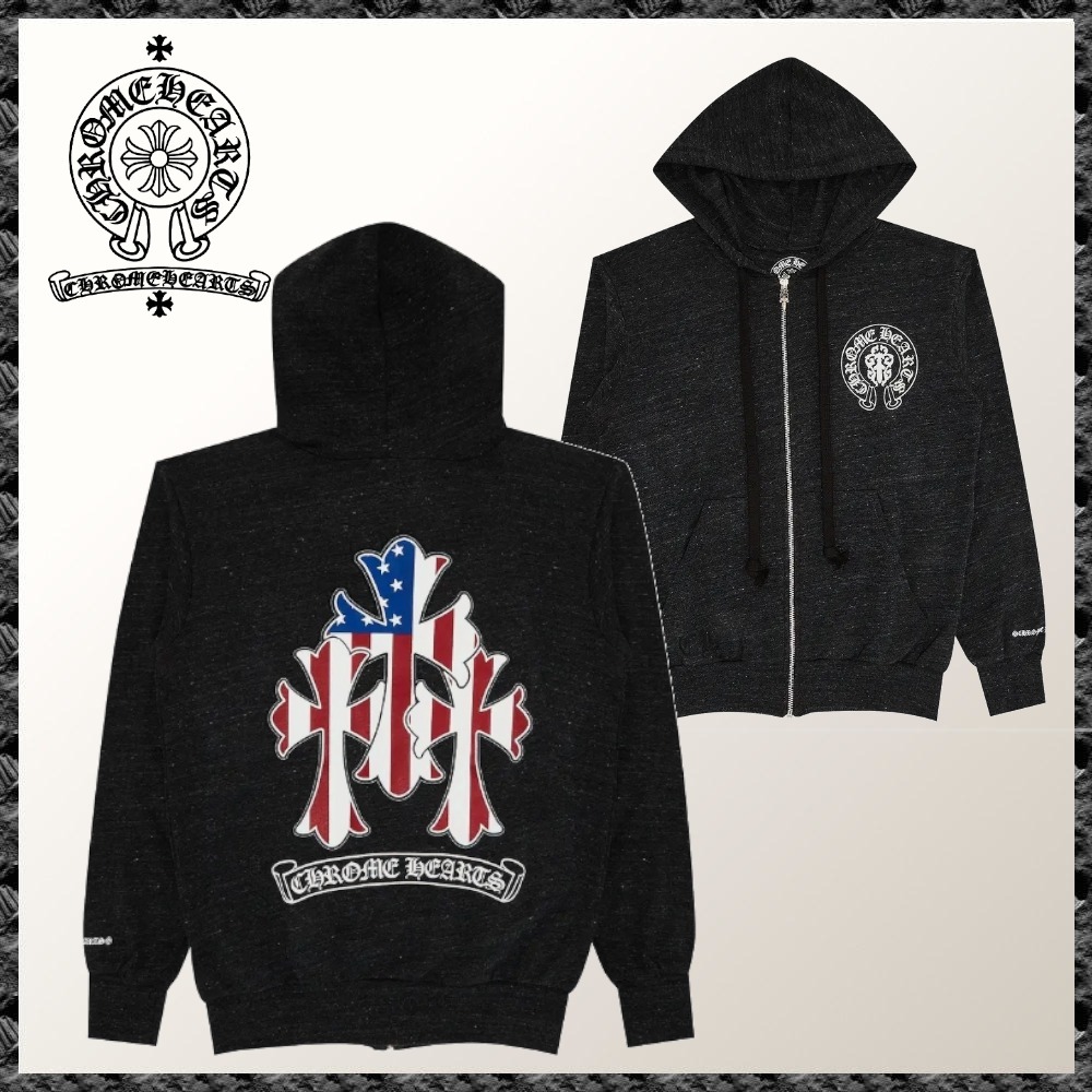 CHROME HEARTS◆アメリカ国旗 セメタリークロス ジップ パーカー