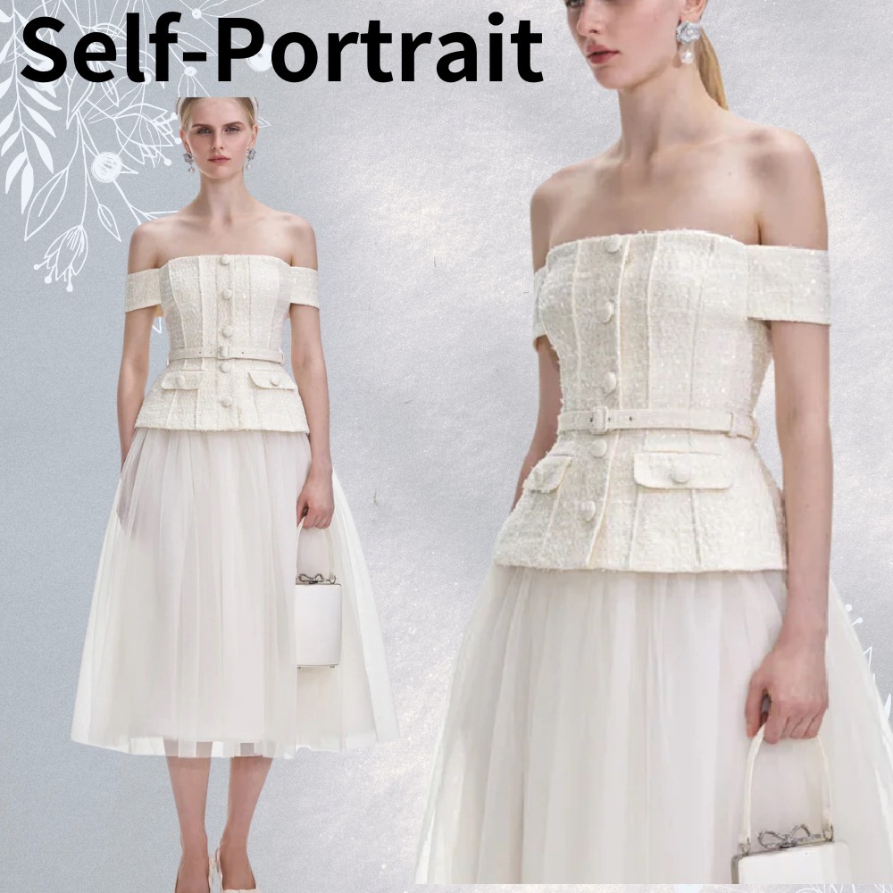 【関税込】Self-Portrait ★上品クリームブークレチュールドレス