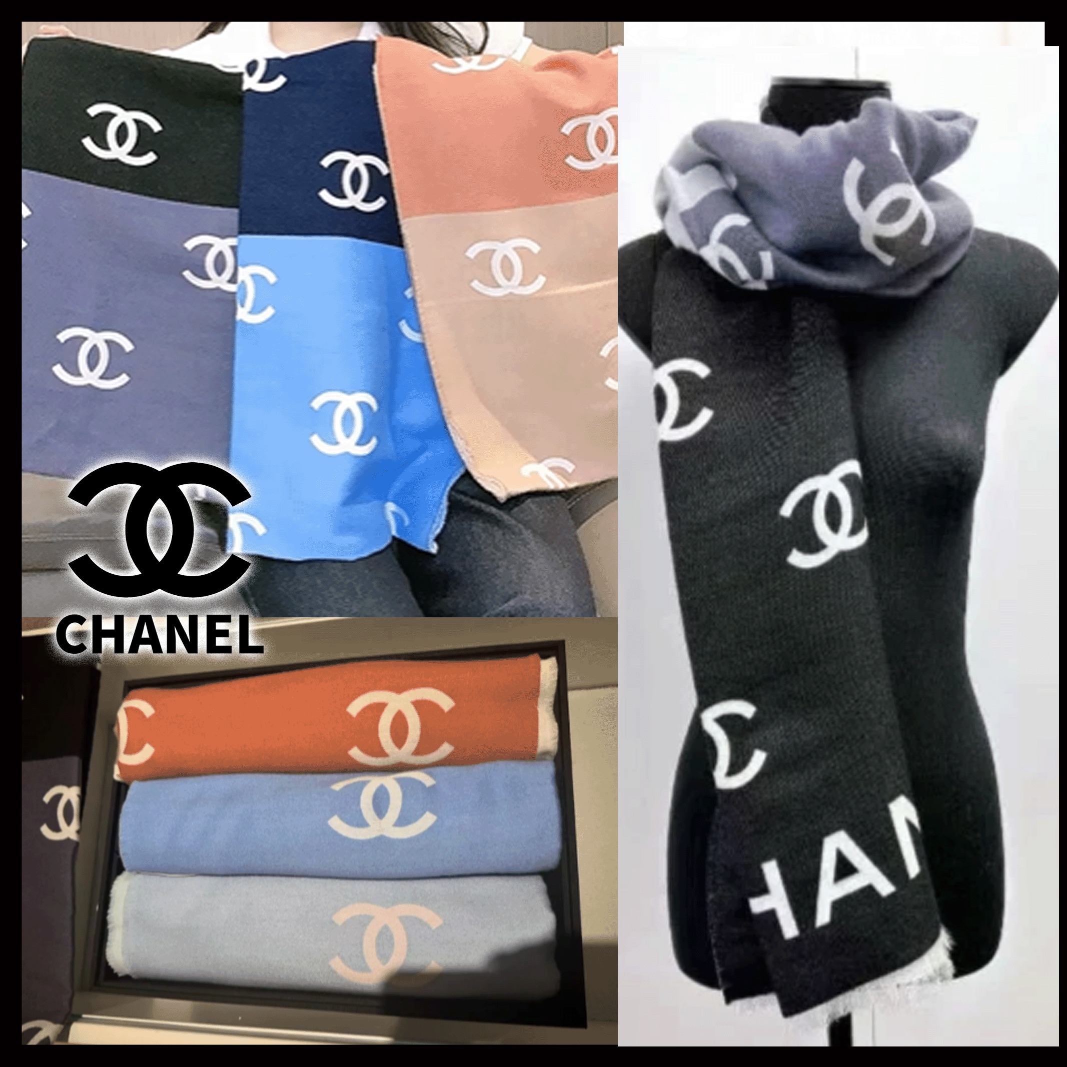 【CHANEL】リバーシブル★配色が可愛い マフラー ストール