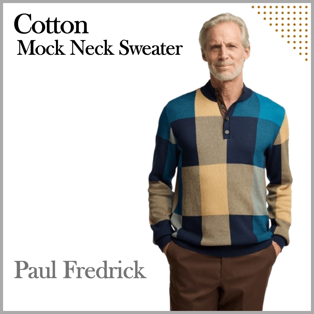 ◆Paul Fredrick コットン 4 つボタン モックネック セーター